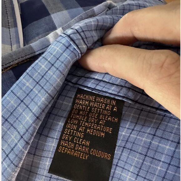 Serica Classics Blue and White Plaid Short Sleeve Button Soft Men’s Medium - Picture 10 of 10
